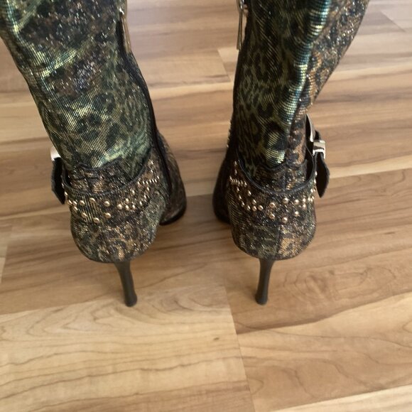 Jessica Simpson Animal Print Fabric Kenzin Tall Boots Size 10M Embellished - Picture 8 of 15